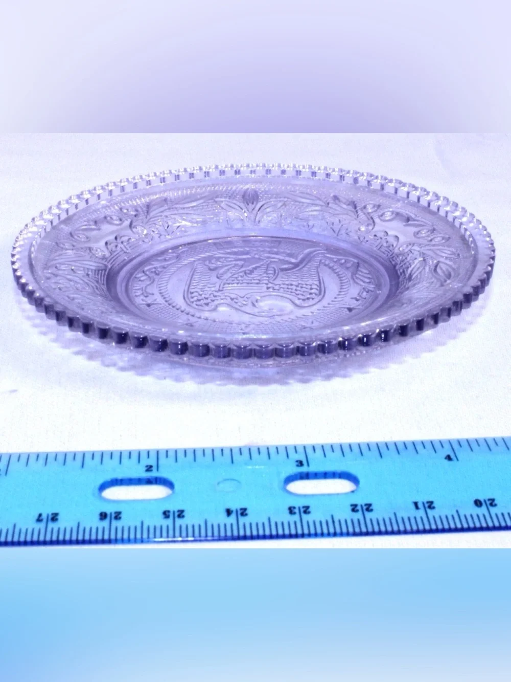 Antique Westmoreland Cup Plate Bald Eagle 1831 Lavender Pressed Glass